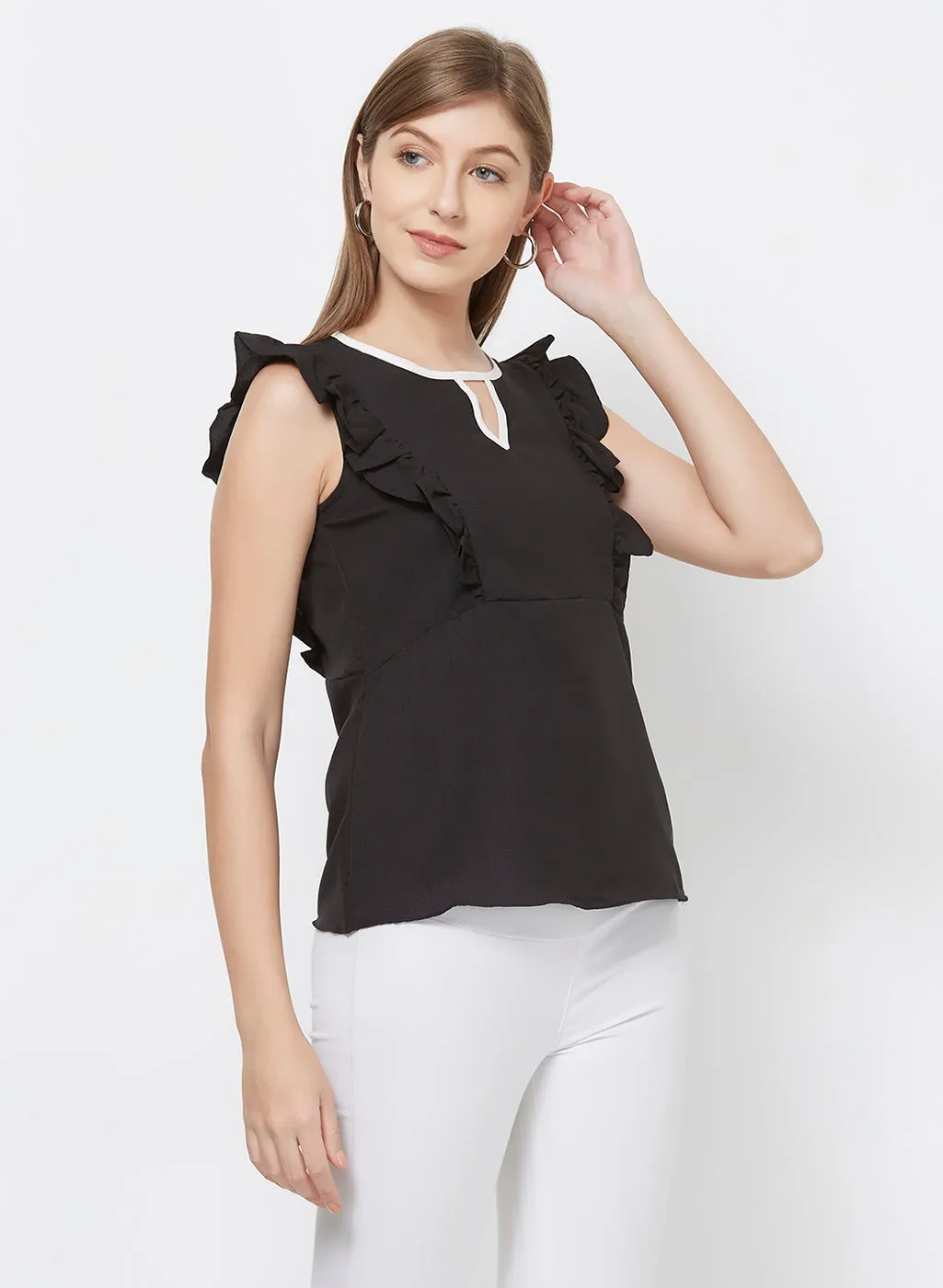 Black Top With Ruffle Sleeves