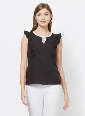 Black Top With Ruffle Sleeves