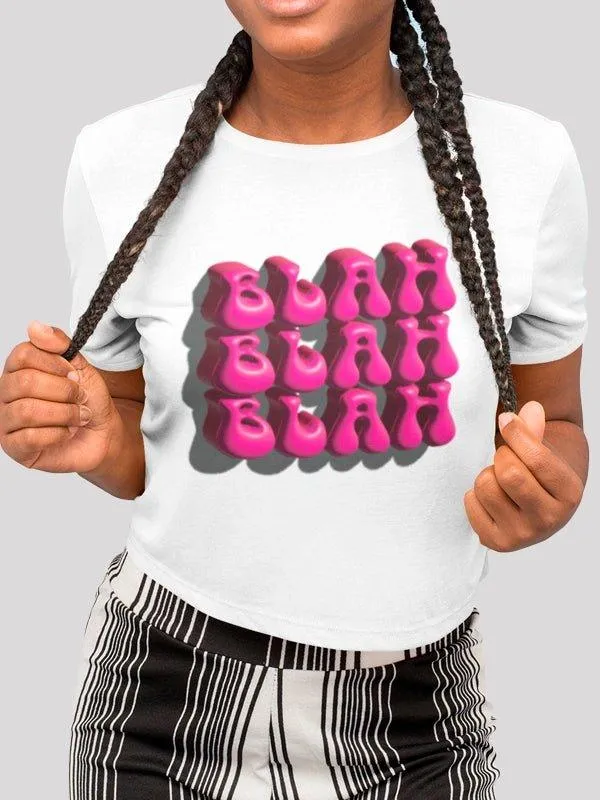 Blah Blah Blah White Crop Top For Women