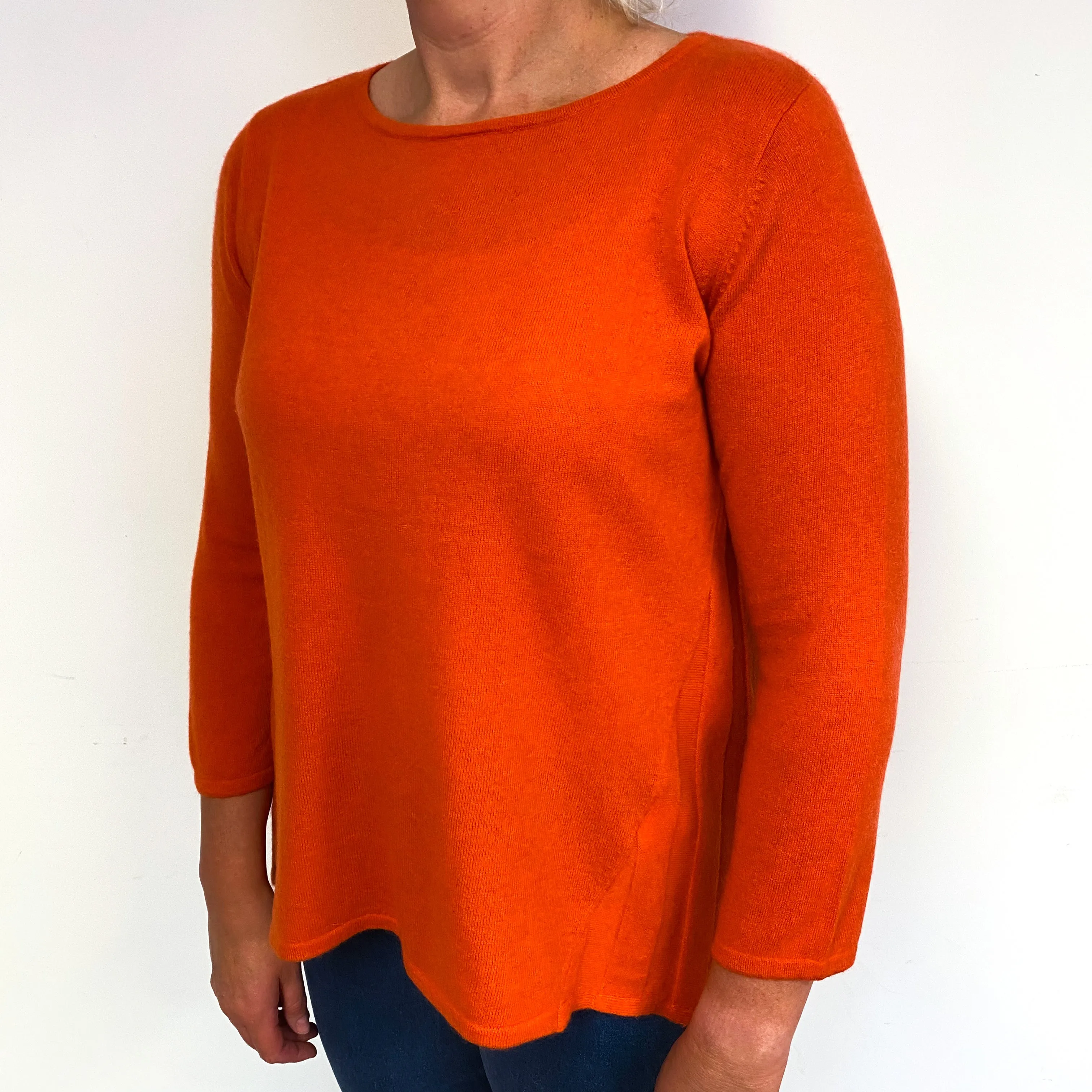 Blaze Orange Open Back Cashmere Crew Neck Jumper Large