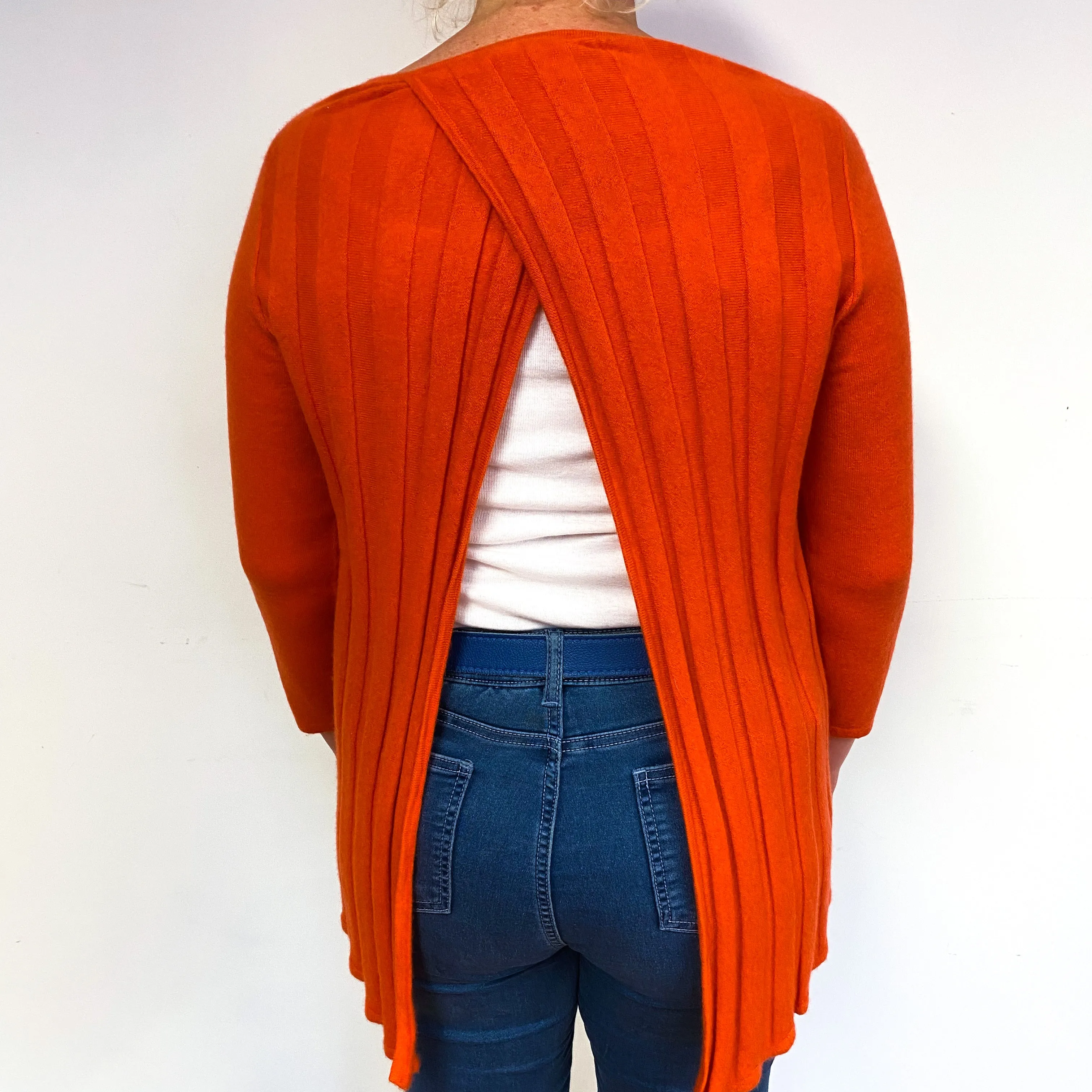 Blaze Orange Open Back Cashmere Crew Neck Jumper Large