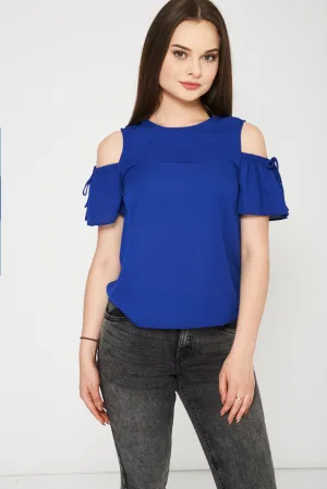 Blue Cold Shoulder Top Ex-Branded Available In Plus Sizes