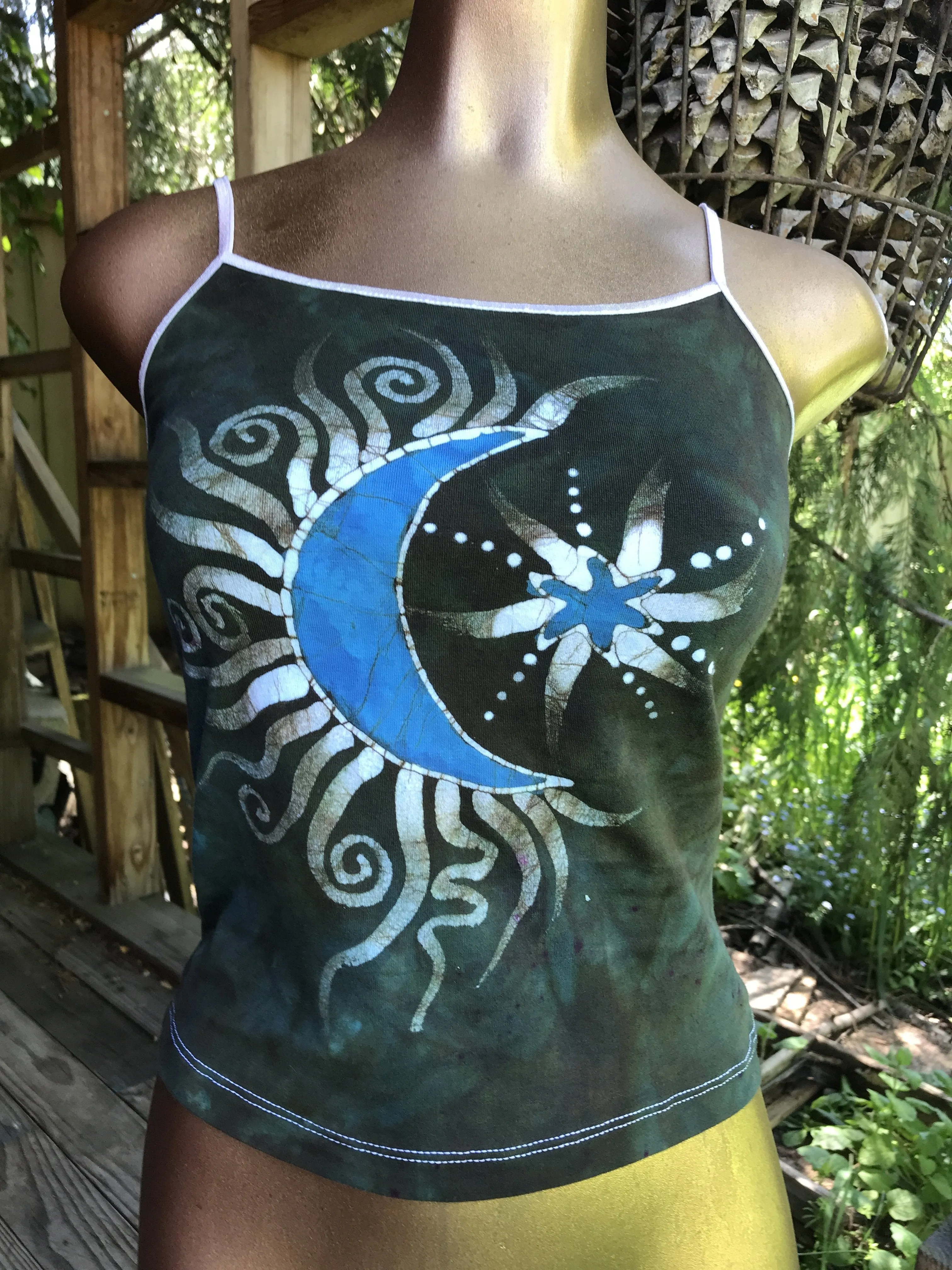 Blue Moon Sage Green Batik Stretchy Handmade Camisole