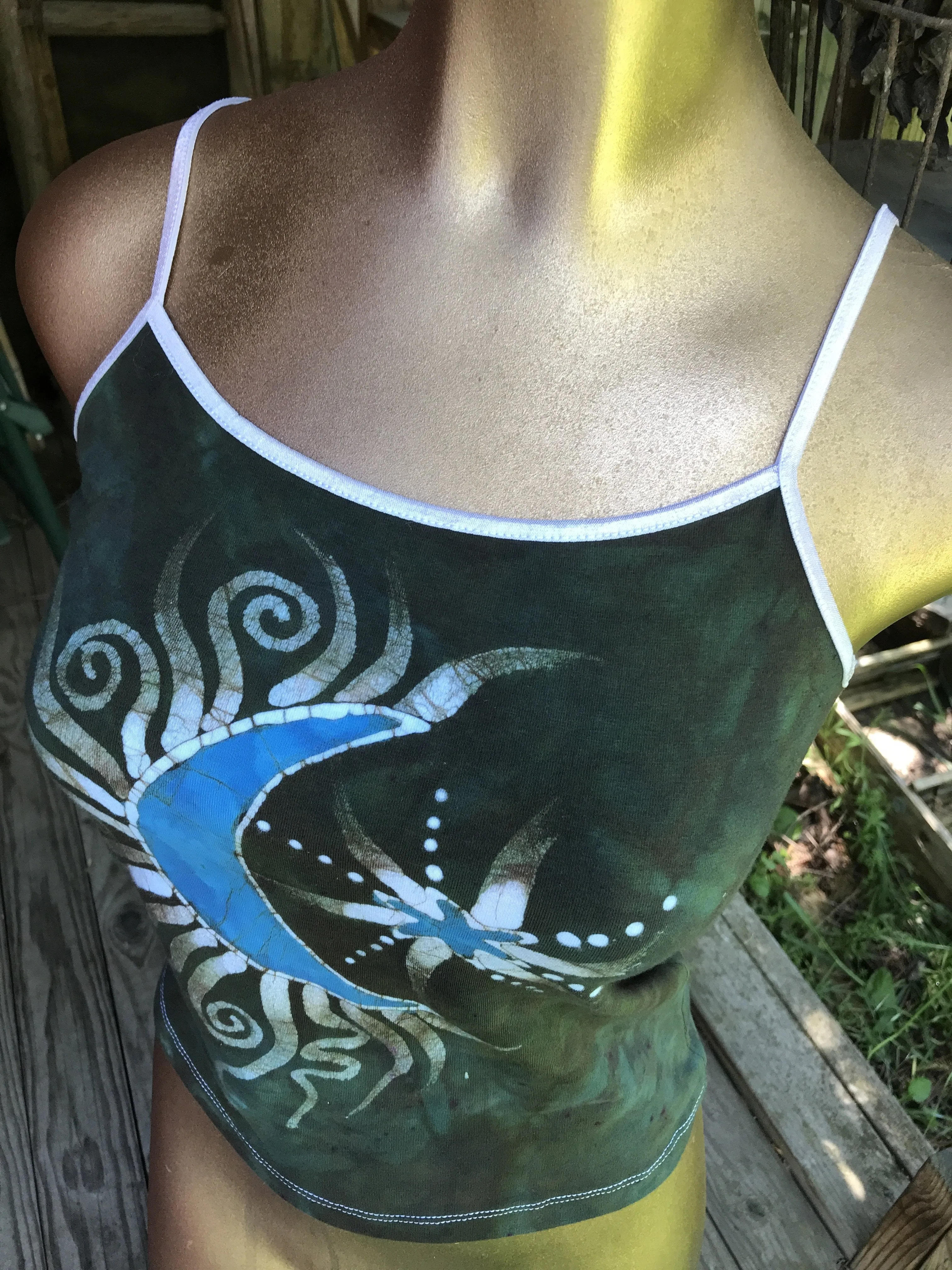 Blue Moon Sage Green Batik Stretchy Handmade Camisole