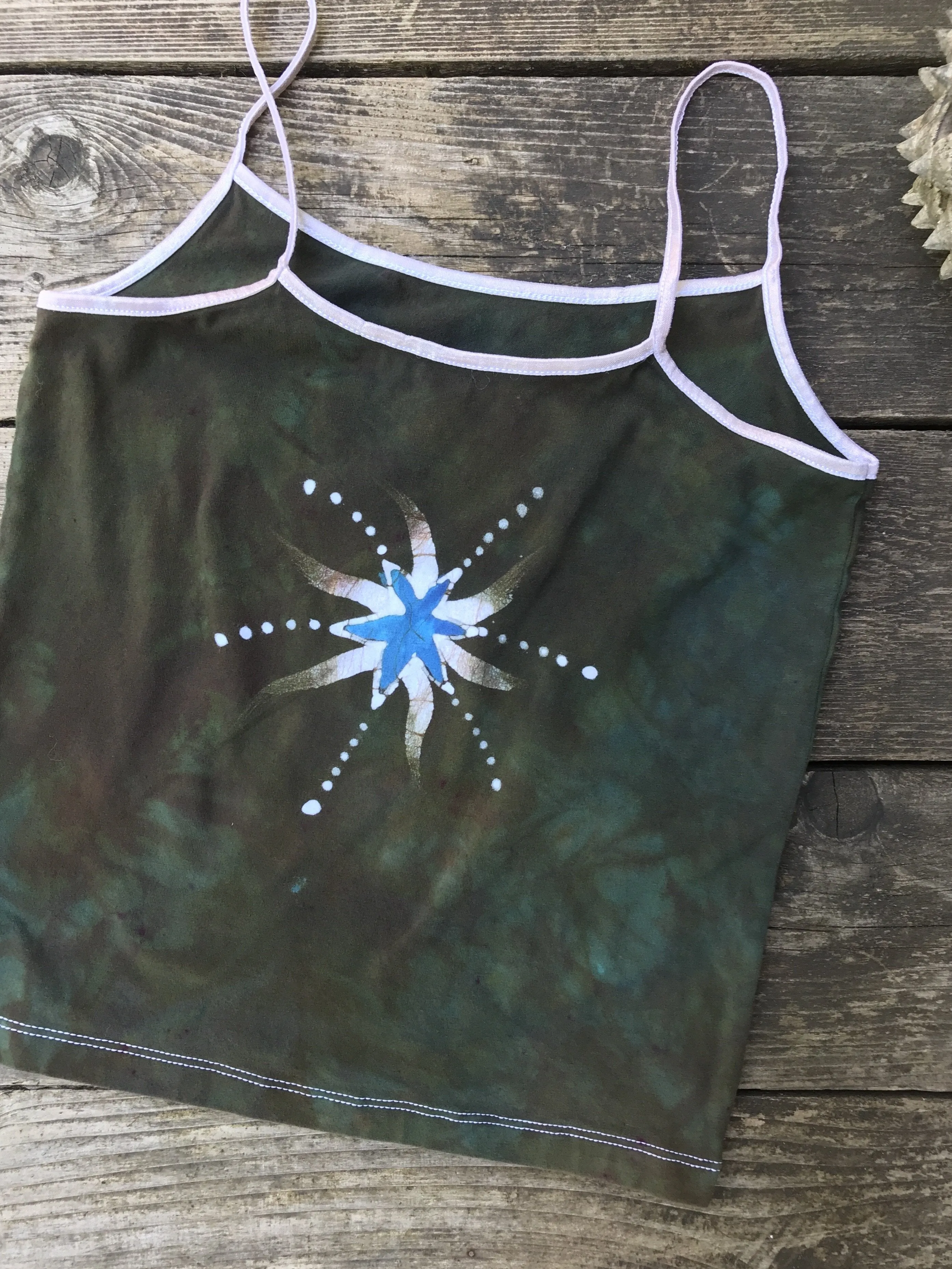 Blue Moon Sage Green Batik Stretchy Handmade Camisole