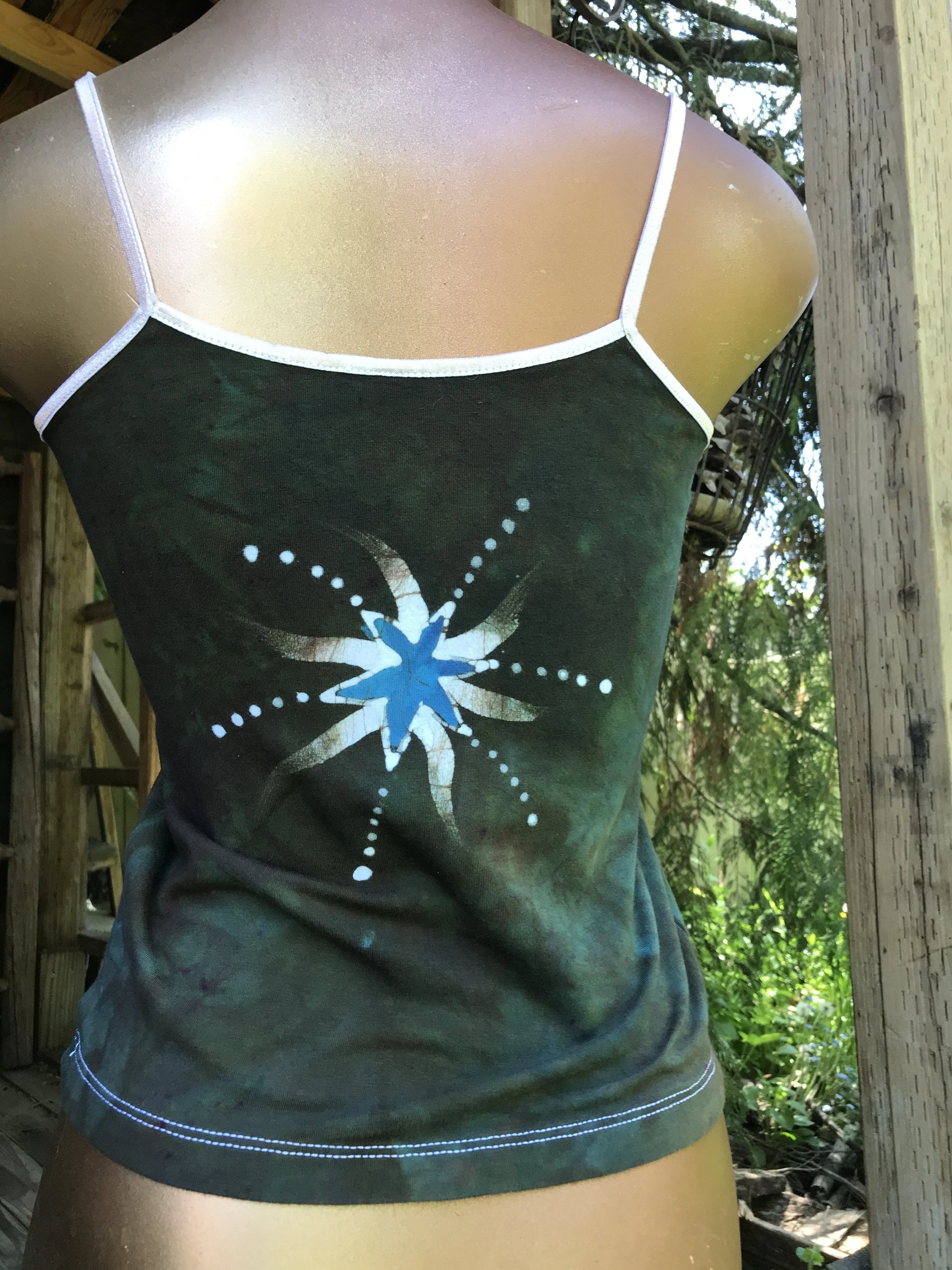 Blue Moon Sage Green Batik Stretchy Handmade Camisole