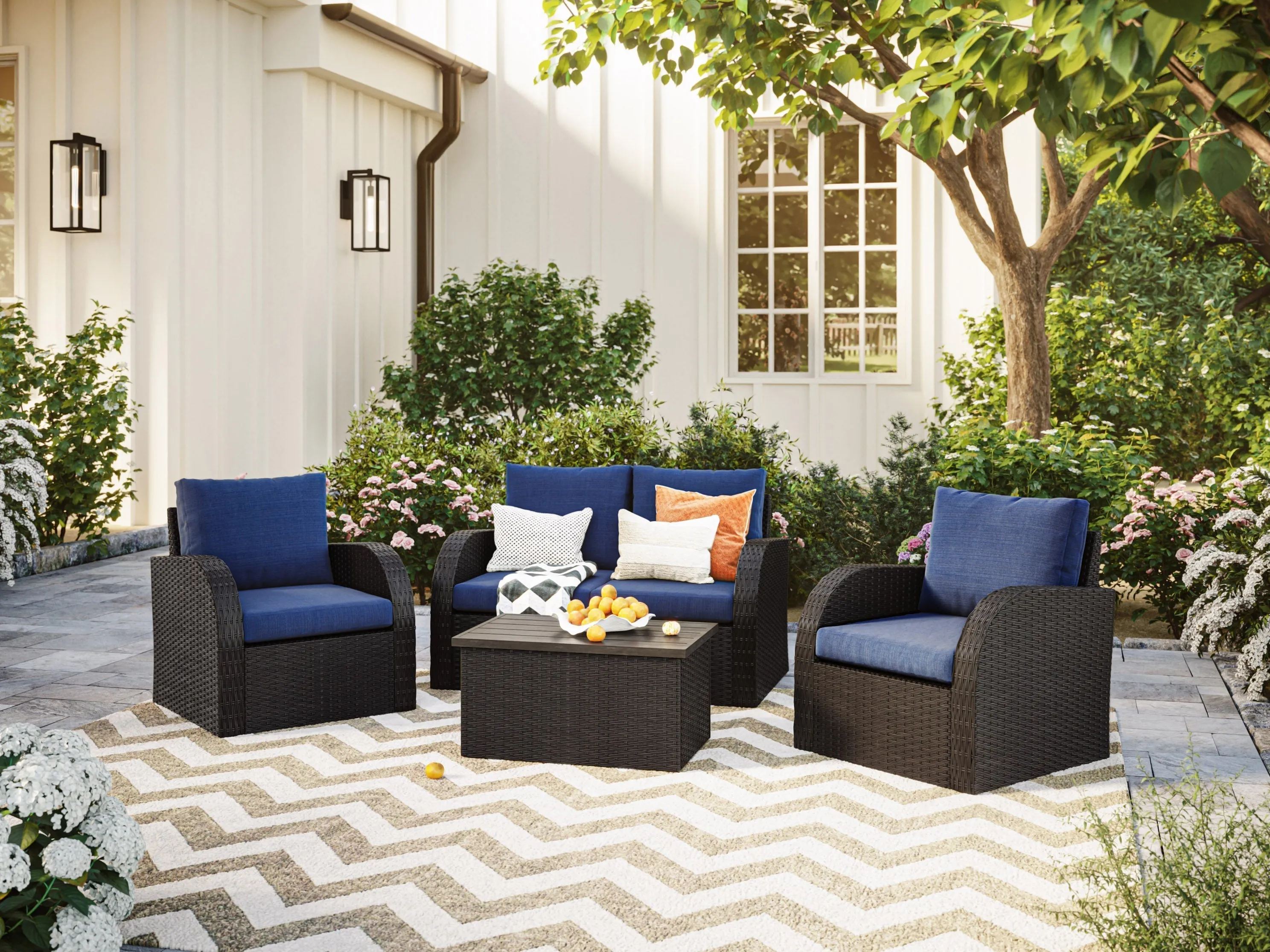 Blue Outdoor Loveseat 5pc Set
