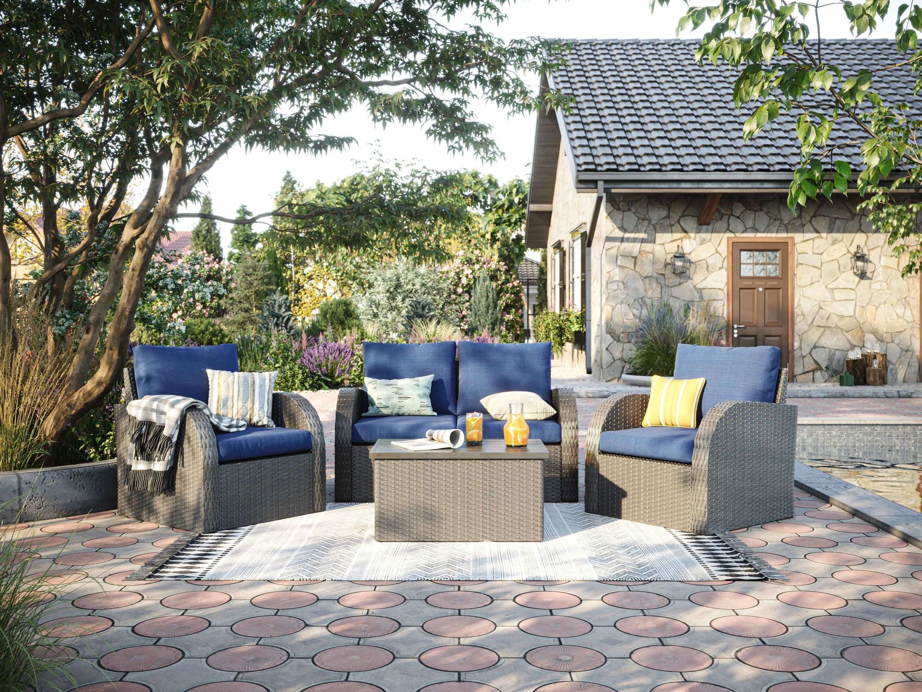 Blue Outdoor Loveseat 5pc Set