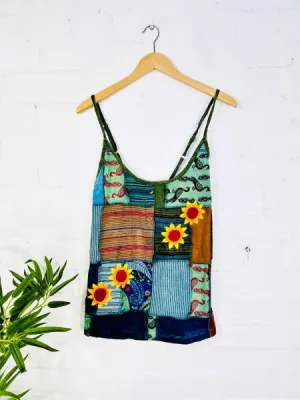 Blue Patchwork Sunflower Vest