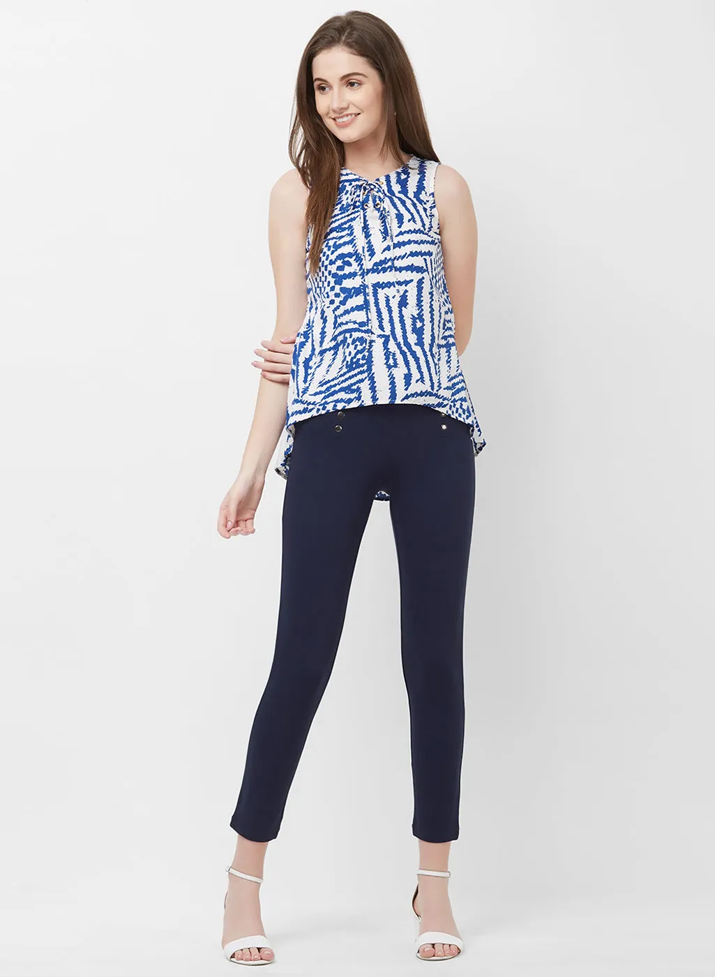 Blue Printed High Low Top