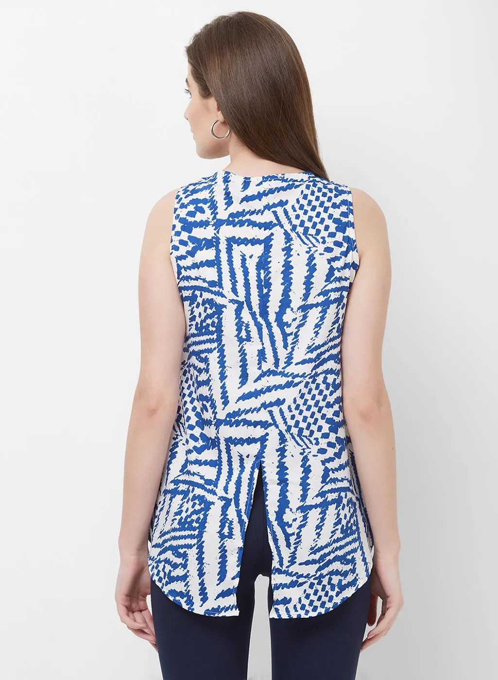 Blue Printed High Low Top