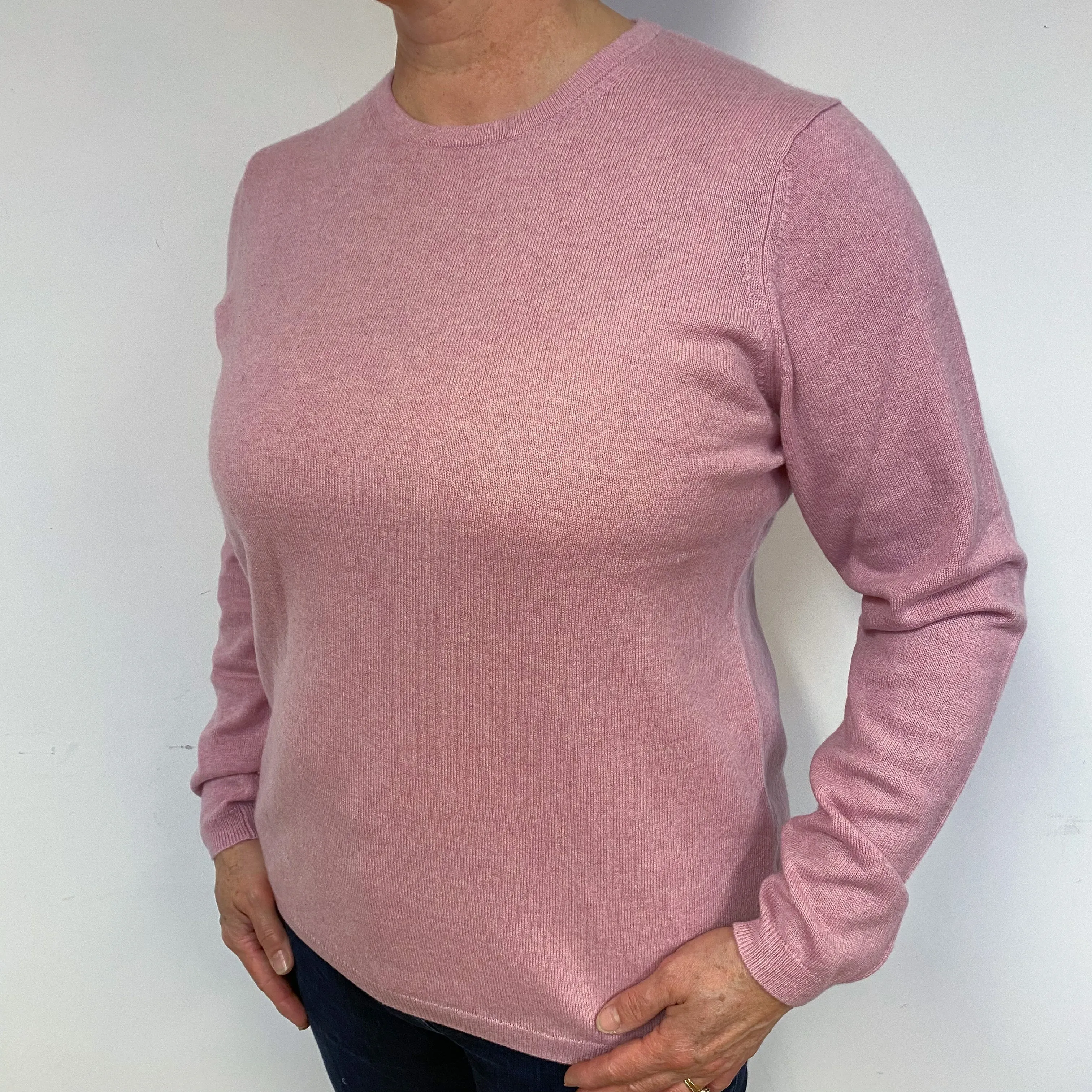 Blush Pink Cashmere Crew Neck Jumper Large.