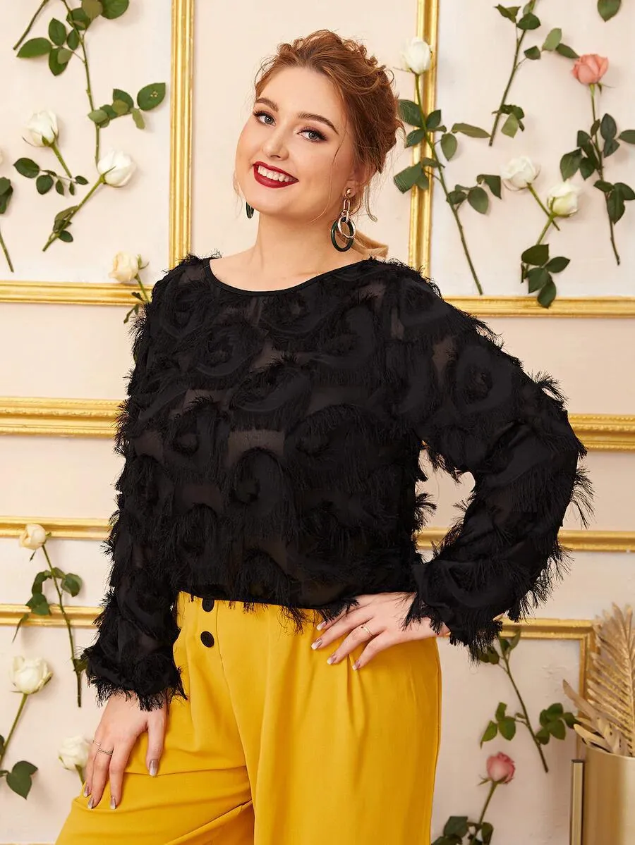Boat neck tassel patch top