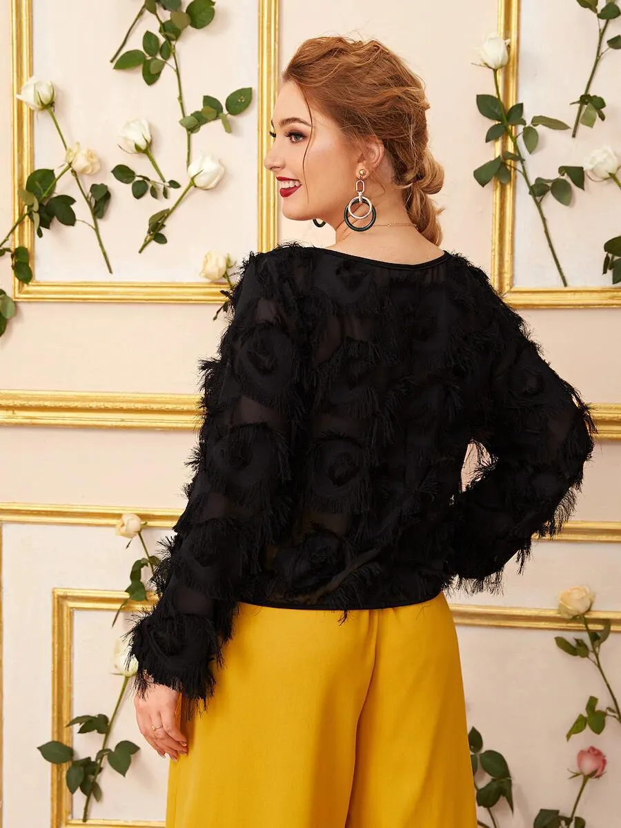 Boat neck tassel patch top