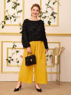 Boat neck tassel patch top