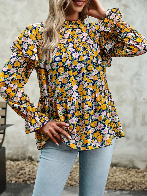 Bohemian Floral Long Flutter Sleeve Romantic Blouse