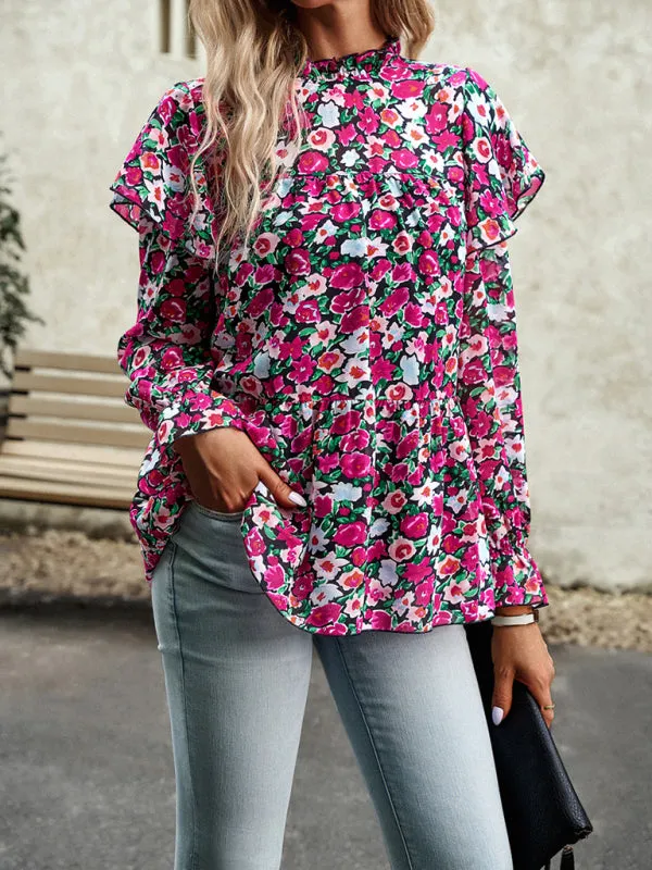 Bohemian Floral Long Flutter Sleeve Romantic Blouse