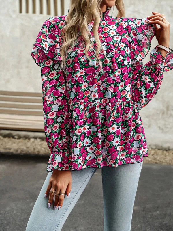 Bohemian Floral Long Flutter Sleeve Romantic Blouse