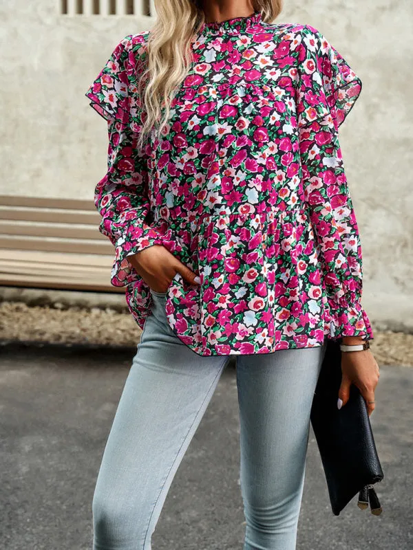 Bohemian Floral Long Flutter Sleeve Romantic Blouse