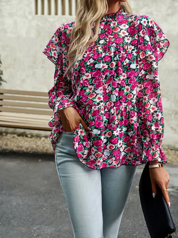 Bohemian Floral Long Flutter Sleeve Romantic Blouse