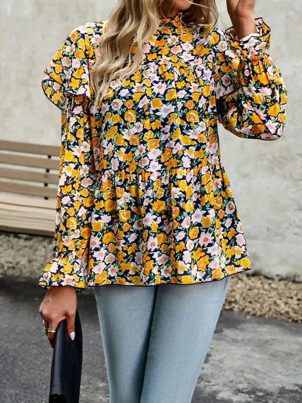 Bohemian Floral Long Flutter Sleeve Romantic Blouse