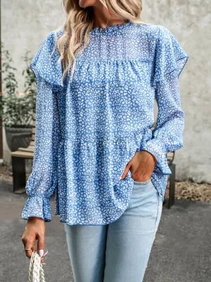 Bohemian Floral Long Flutter Sleeve Romantic Blouse