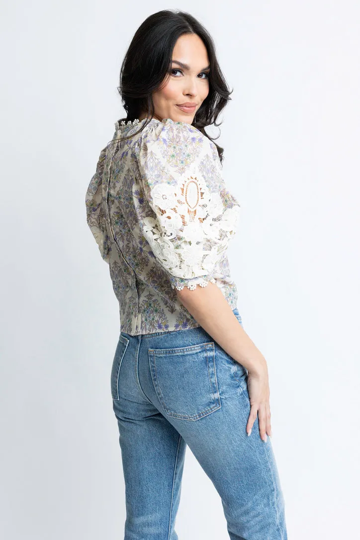 Boho Floral Crochet Sleeve Top