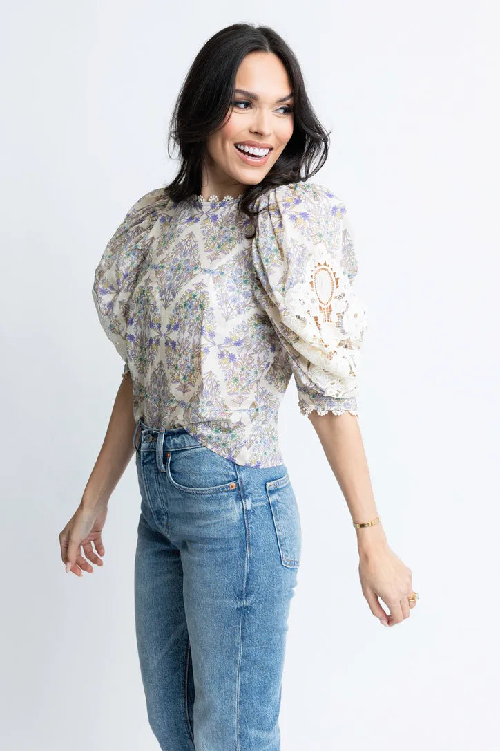 Boho Floral Crochet Sleeve Top