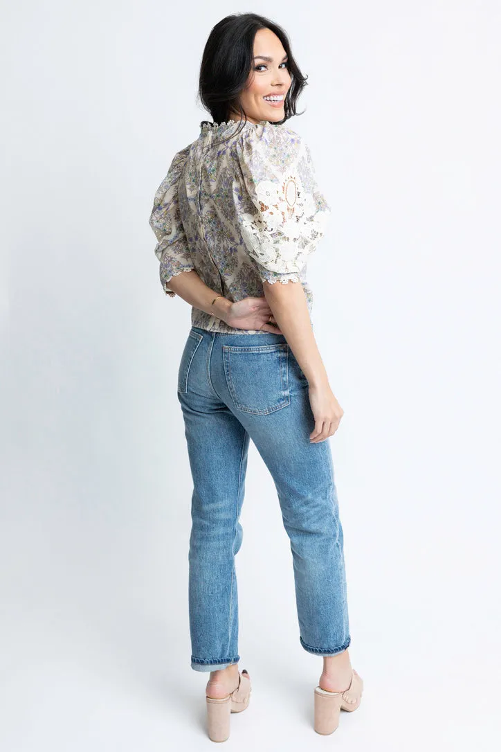 Boho Floral Crochet Sleeve Top