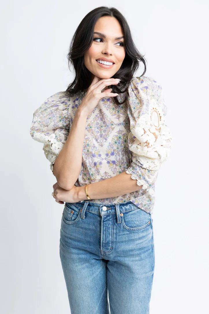 Boho Floral Crochet Sleeve Top