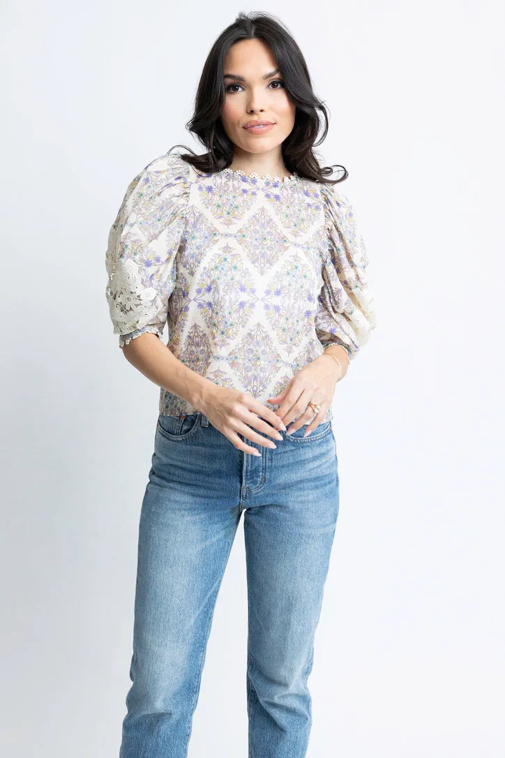Boho Floral Crochet Sleeve Top