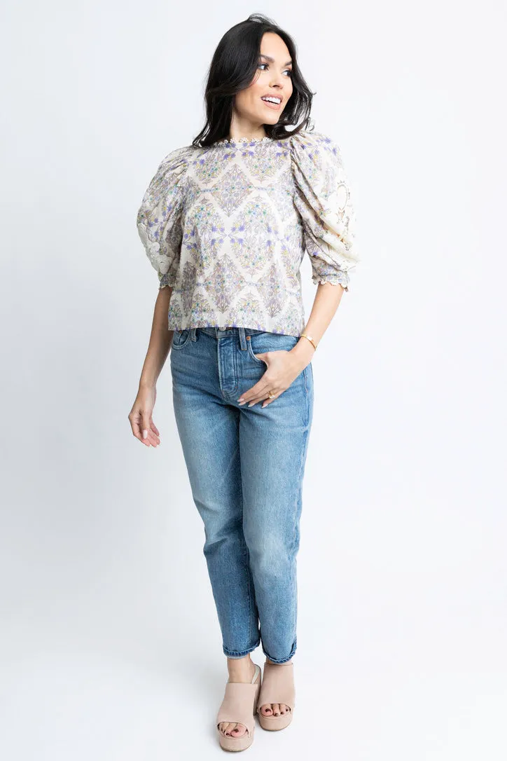 Boho Floral Crochet Sleeve Top