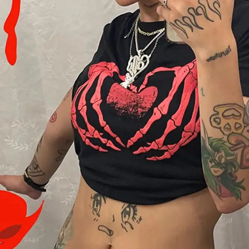 Bone Hands And Heart Crop Top