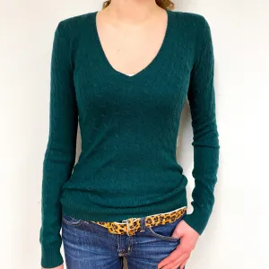Bottle Green Cable Cashmere V-Neck Jumper Extra Small