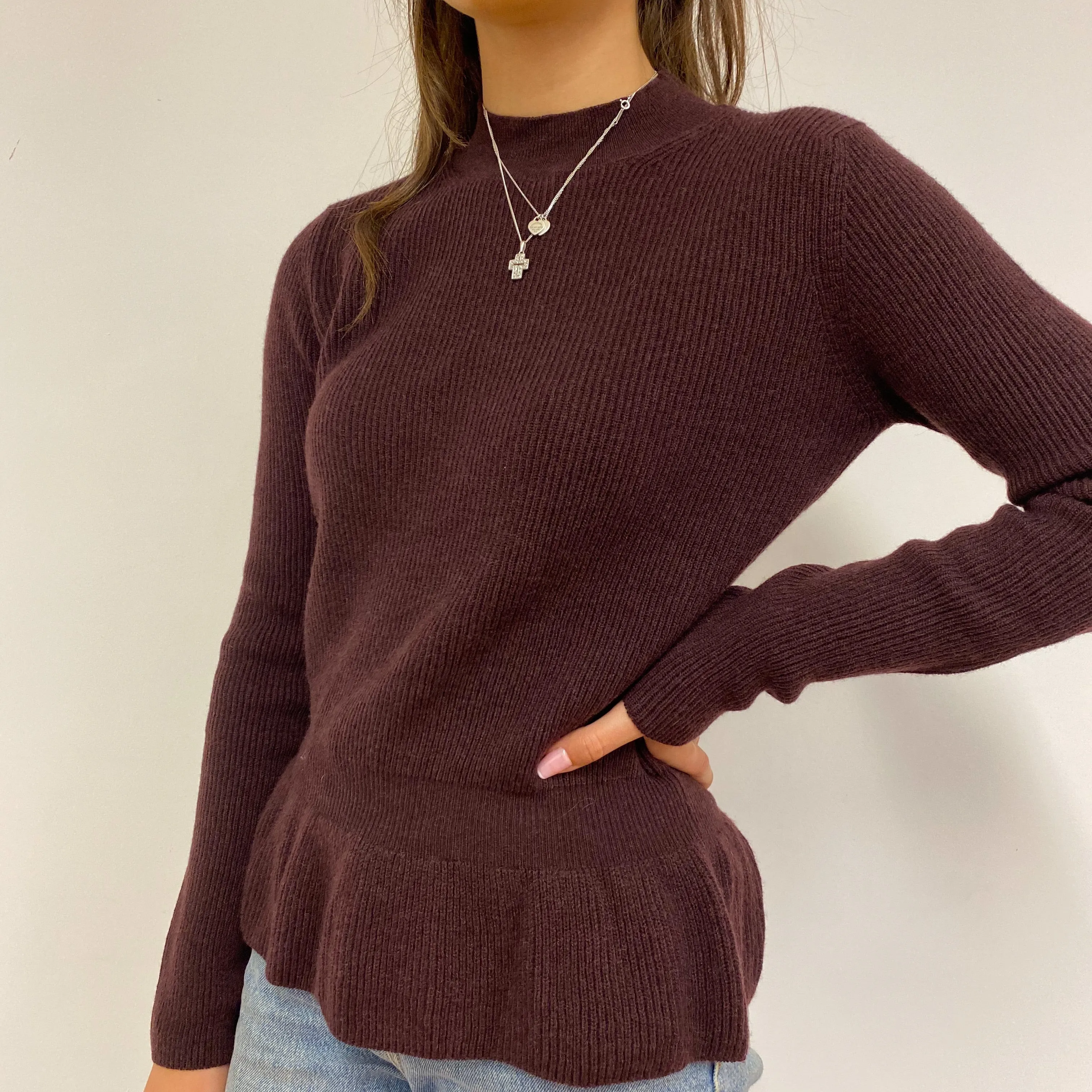Brand New Plum Peplum Style Crew Neck Jumper Extra Small