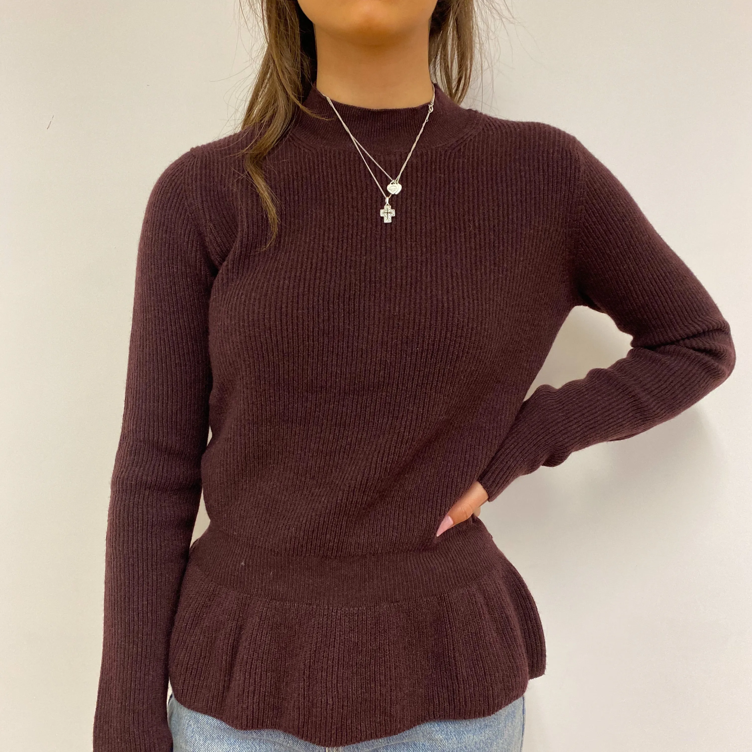 Brand New Plum Peplum Style Crew Neck Jumper Extra Small