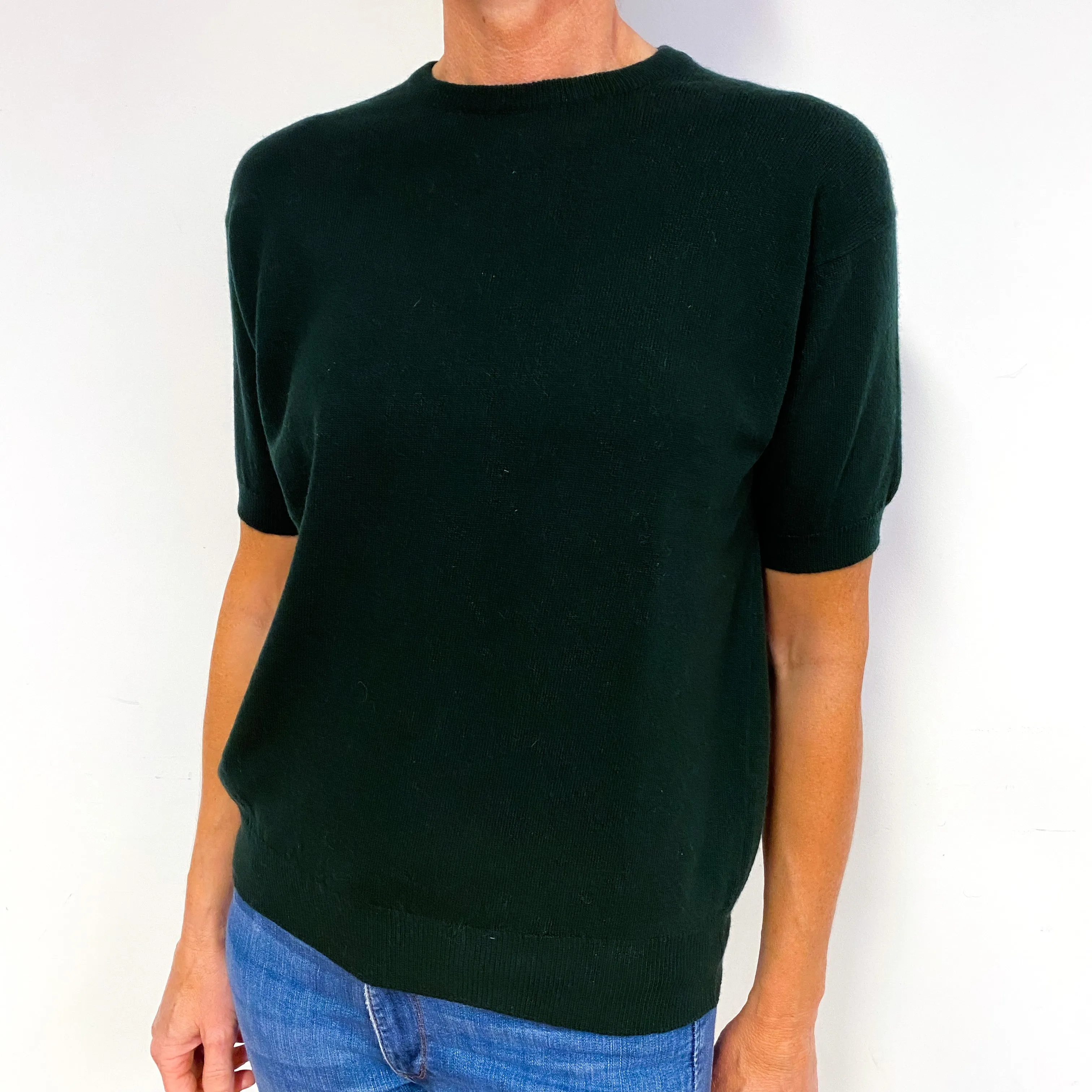 Brand New Scottish Forest Green Cashmere Crew Neck Short Sleeve Jumper Medium