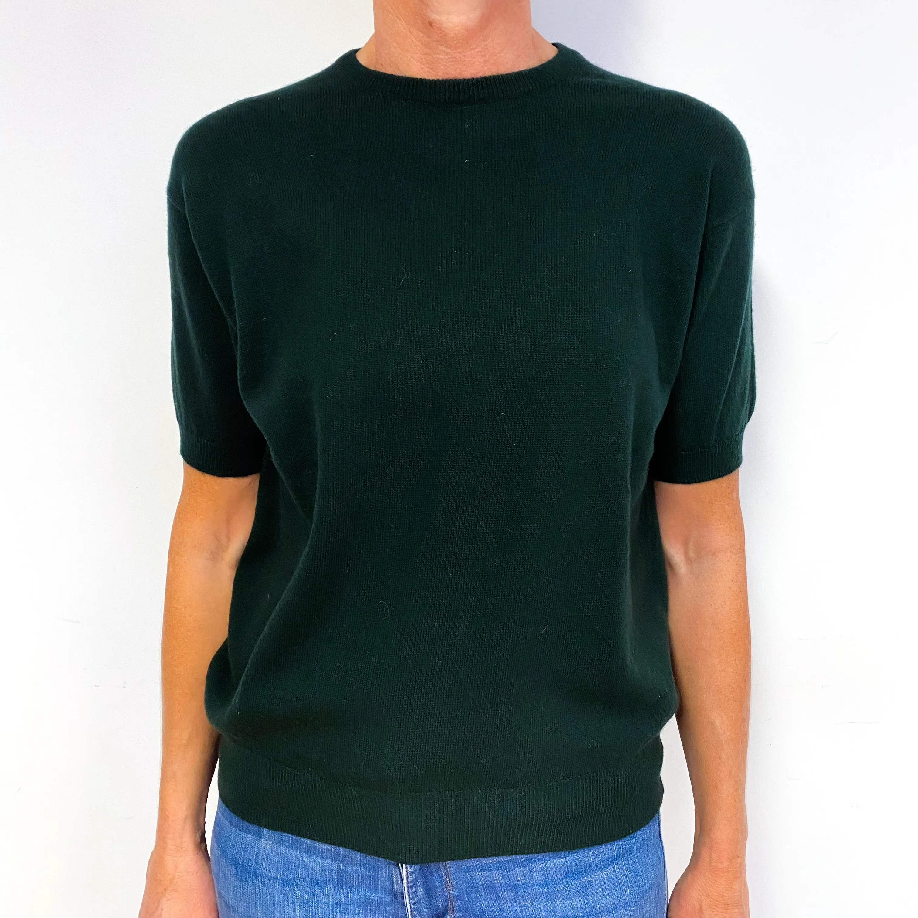 Brand New Scottish Forest Green Cashmere Crew Neck Short Sleeve Jumper Medium