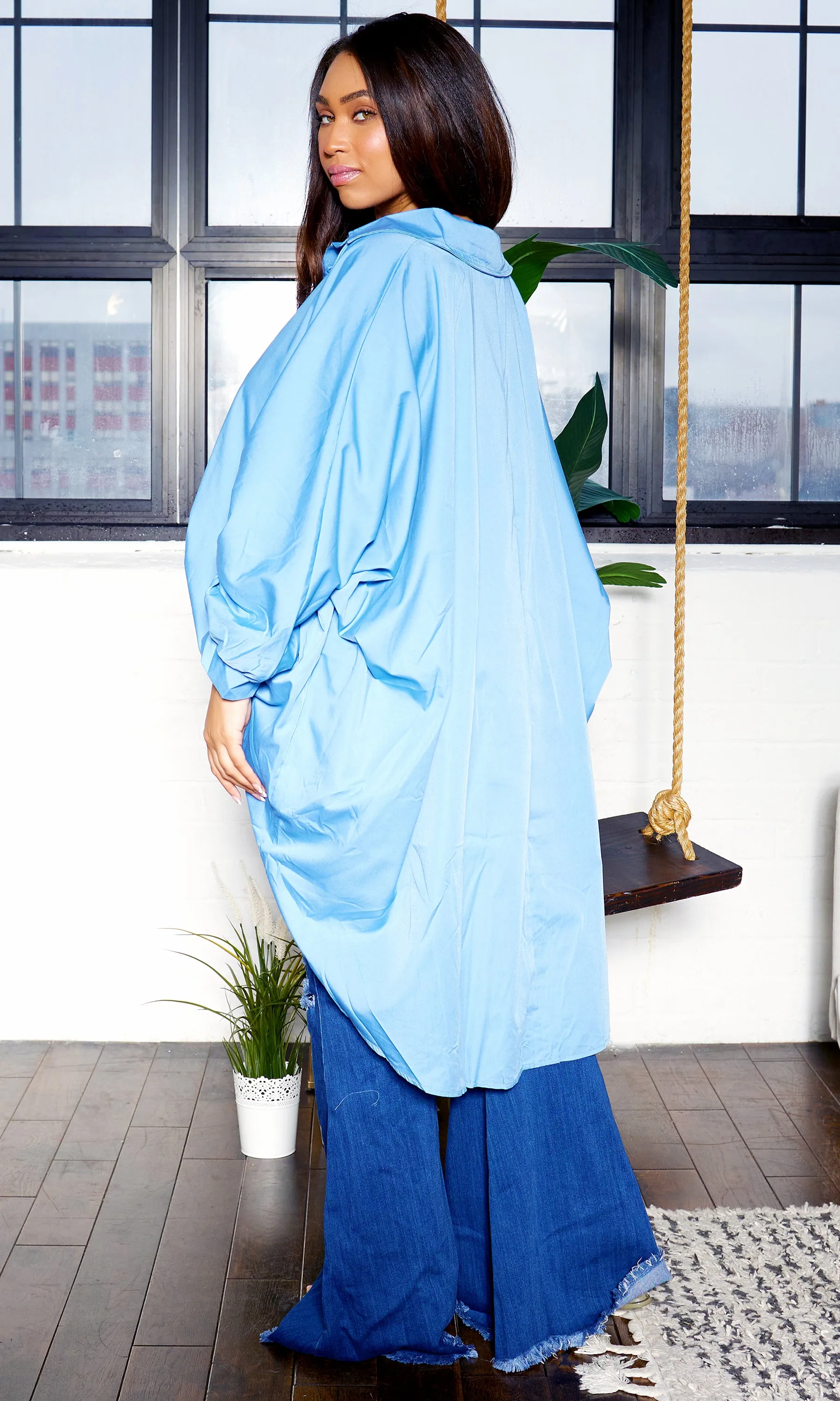 Breeze Luxe | Long Sleeve Button-Down Polo - Blue FINAL SALE