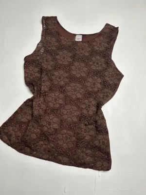Brown lace  stretchy tank top (L)