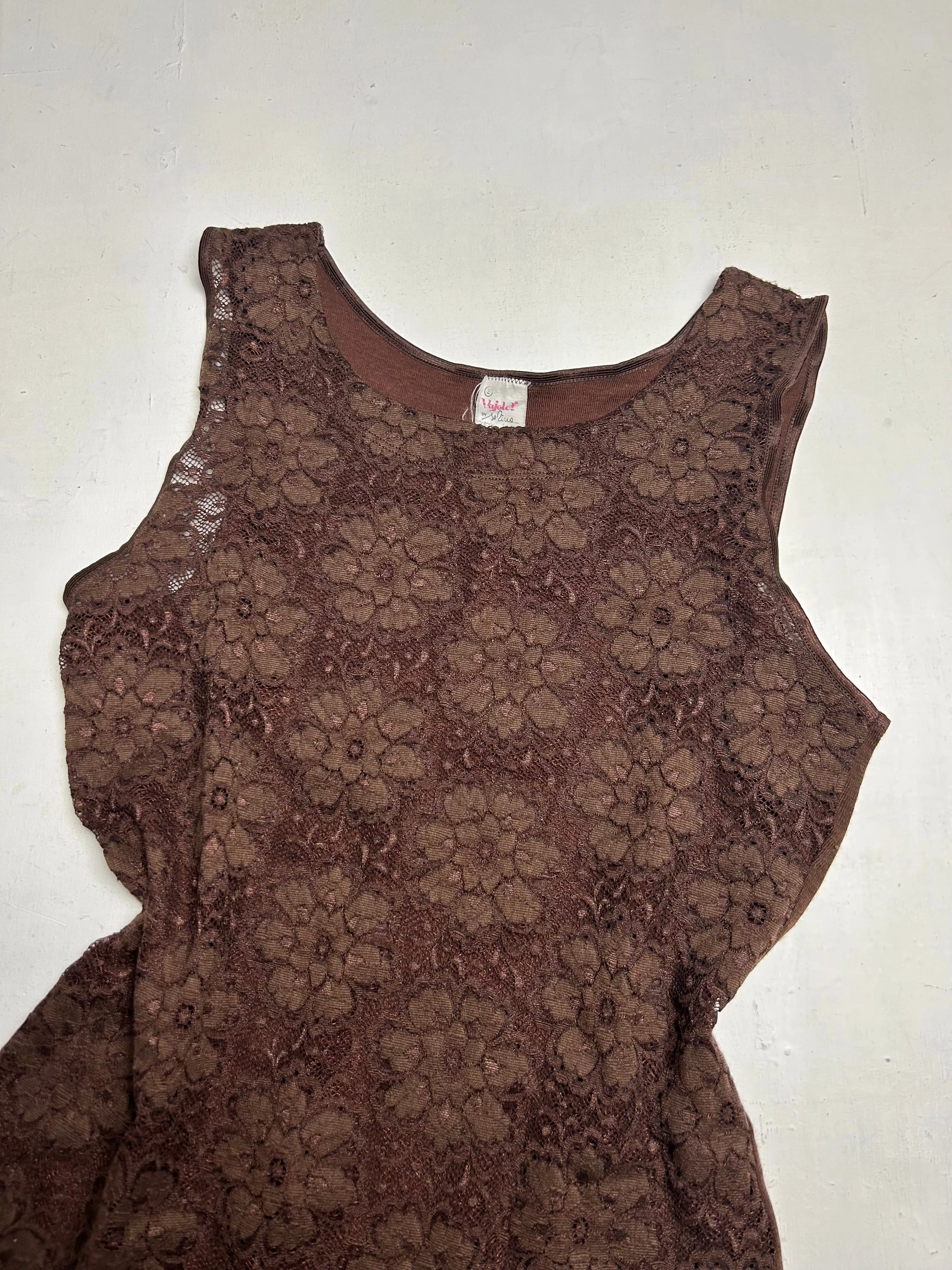 Brown lace  stretchy tank top (L)