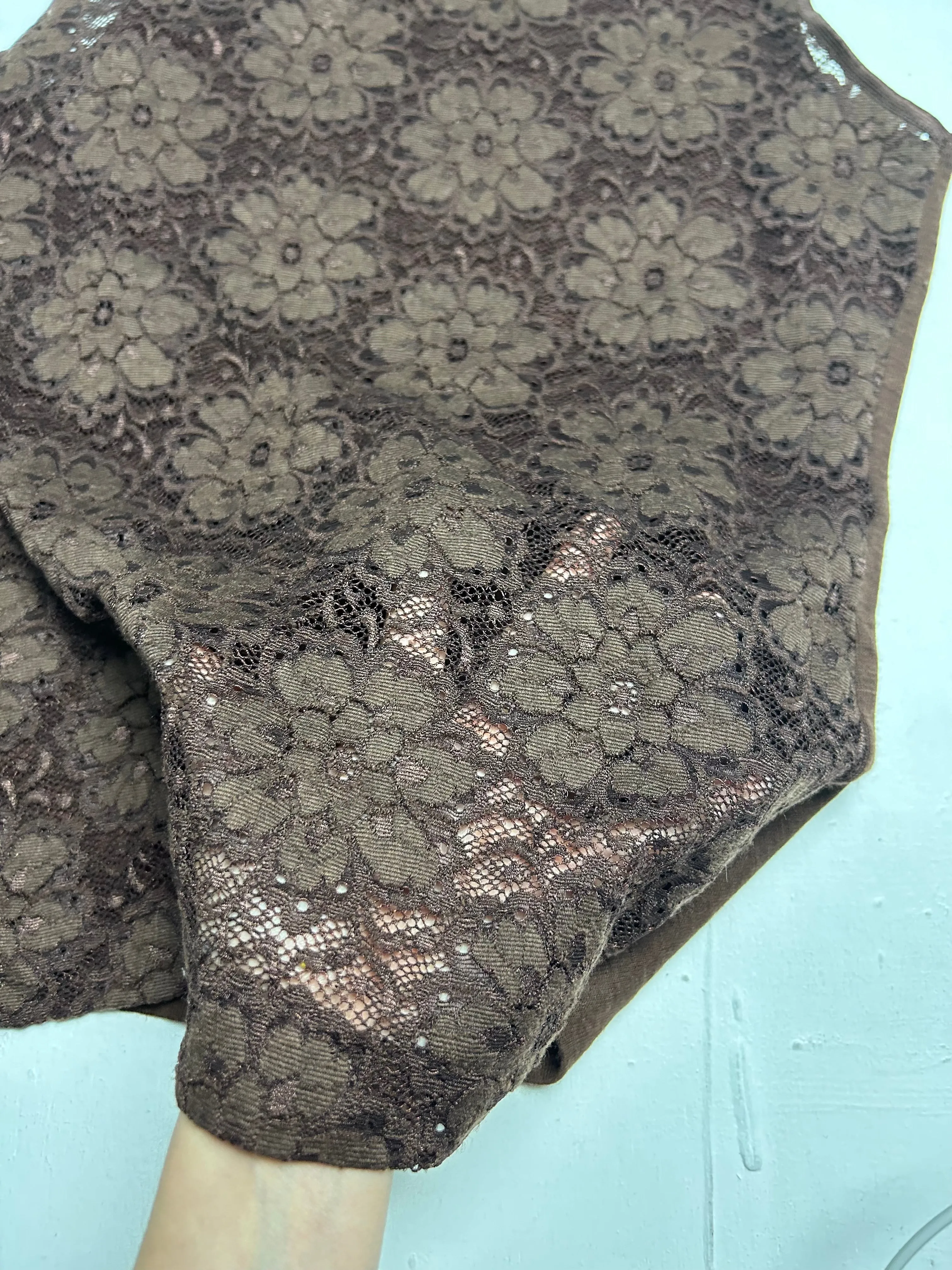 Brown lace  stretchy tank top (L)
