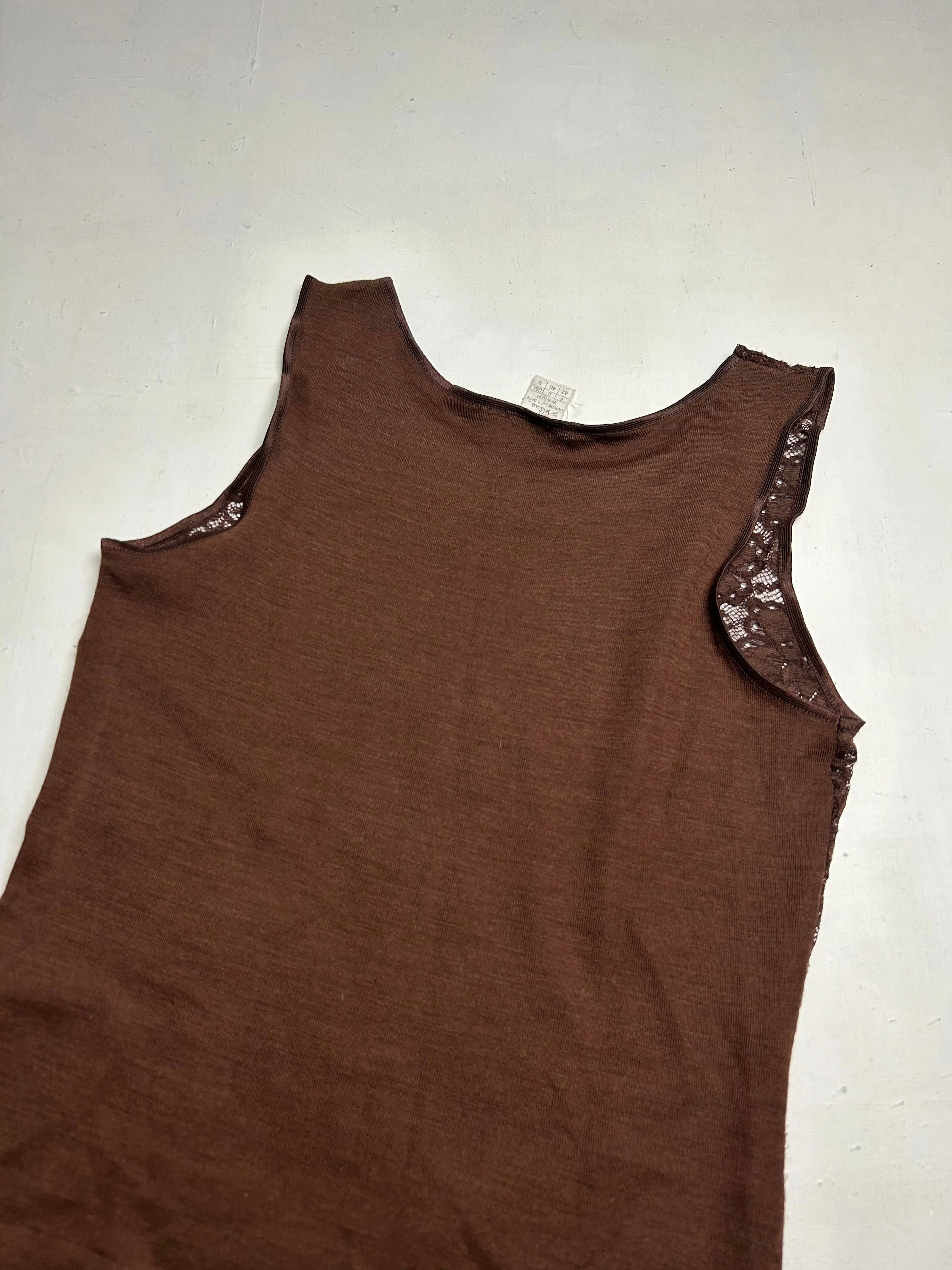 Brown lace  stretchy tank top (L)
