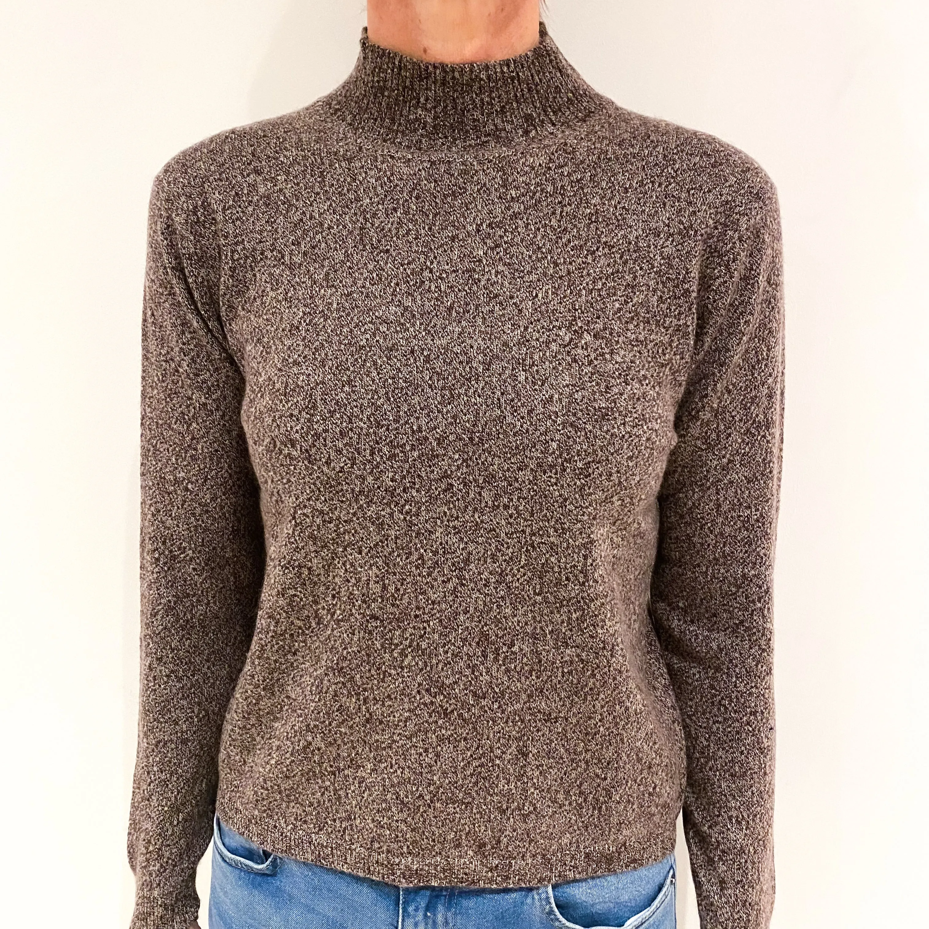 Brown Marl Cashmere Turtle Neck Jumper Small