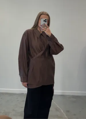 Brown Organza Side Button Blouse