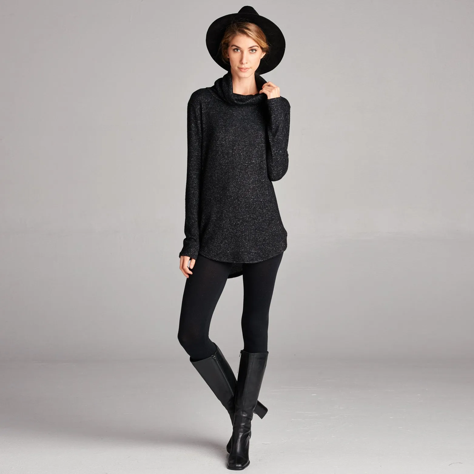 Brushed Hacci Cowl Neck Top