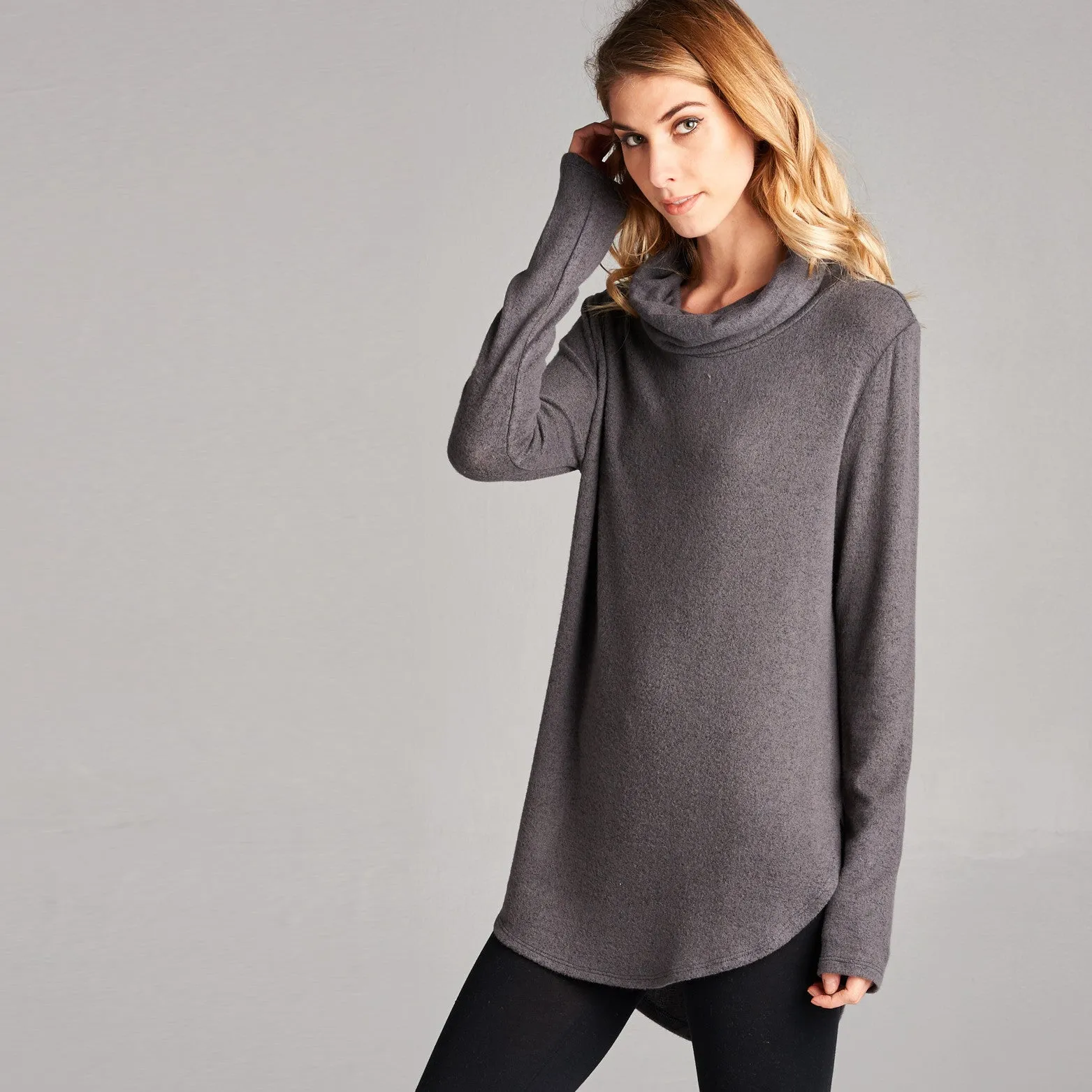 Brushed Hacci Cowl Neck Top