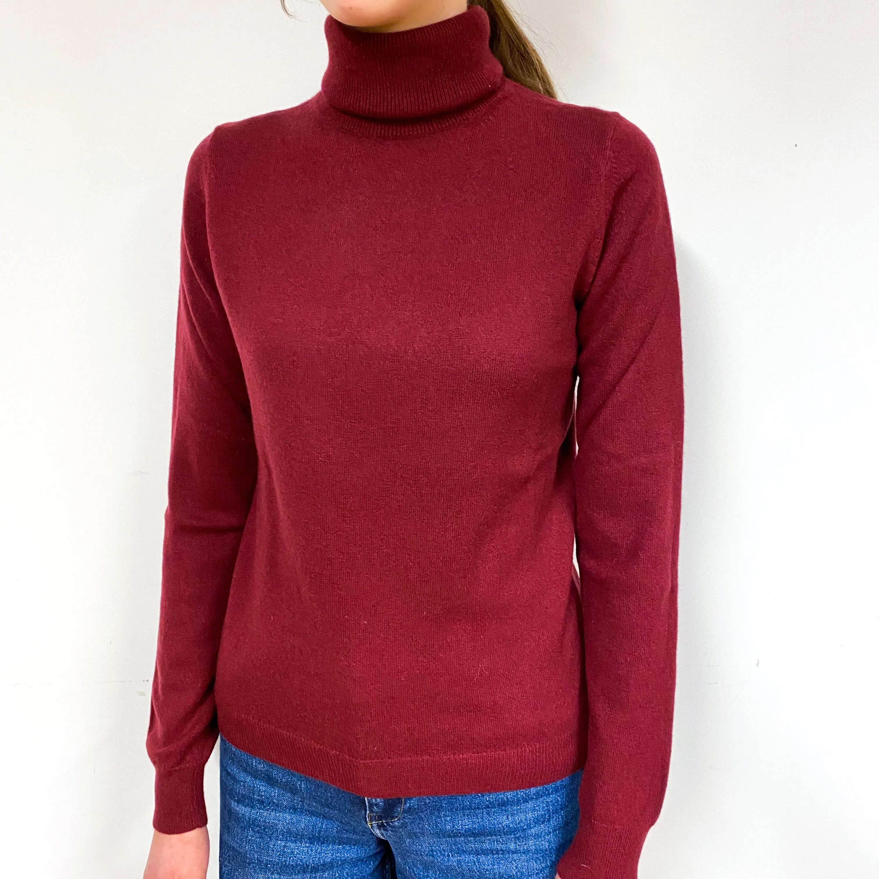 Burgundy Red Cashmere Polo Neck Jumper Extra Small
