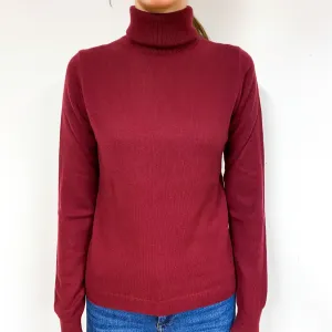 Burgundy Red Cashmere Polo Neck Jumper Extra Small