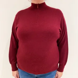Burgundy Red Cashmere Quarter Zip Jumper Extra Large